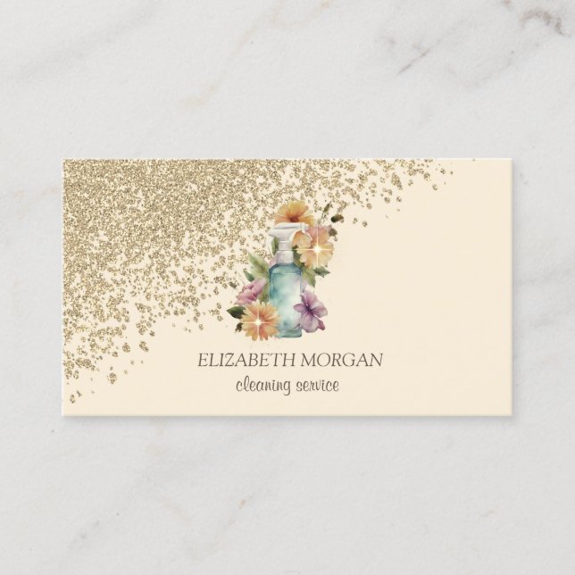 Carte De Visite Flacon de spray floral diamants or crème (Devant)