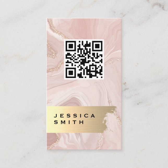 Carte De Visite Flacons d'or en marbre rose | Code QR (Devant)
