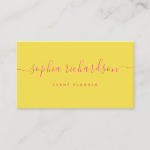 Carte De Visite Flair minimaliste Jaune avec script rose