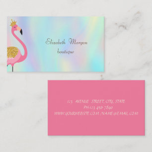 Carte De Visite Flamant Rose Holographique Élégant Professionnel
