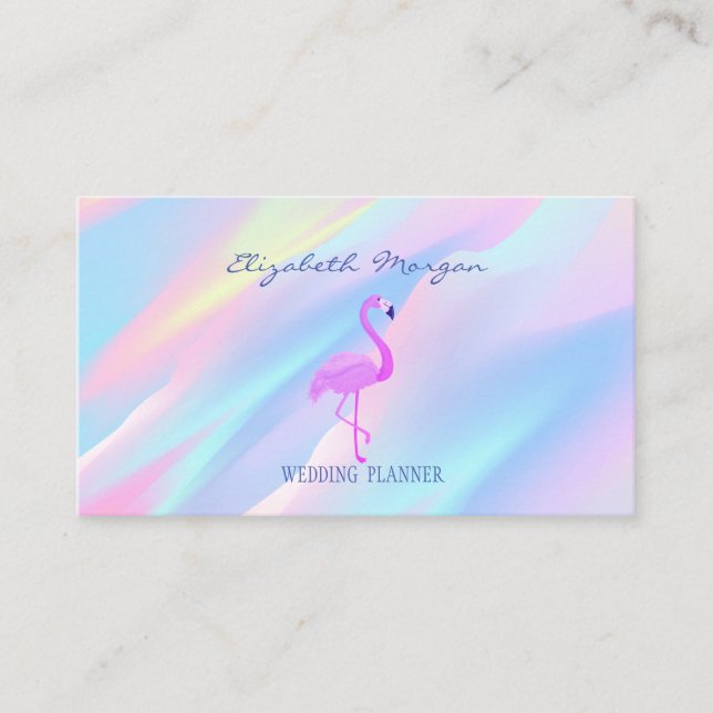 Carte De Visite Flamant Rose Professionnel, Abstrait Holographique (Devant)