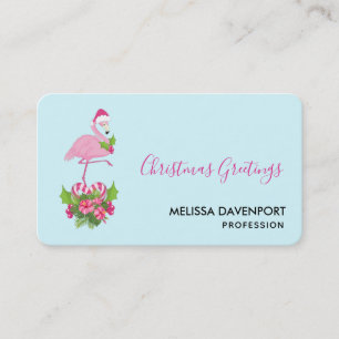Carte De Visite Flamant rose rose à Santa Hat Noël Whimsical