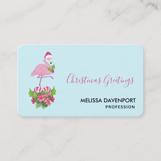 Carte De Visite Flamant rose rose à Santa Hat Noël Whimsical (Devant)