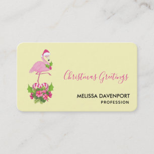 Carte De Visite Flamant rose rose à Santa Hat Noël Whimsical