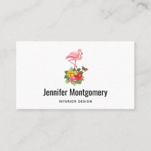Carte De Visite Flamant rose rose & Hibiscus Tropical Fancy