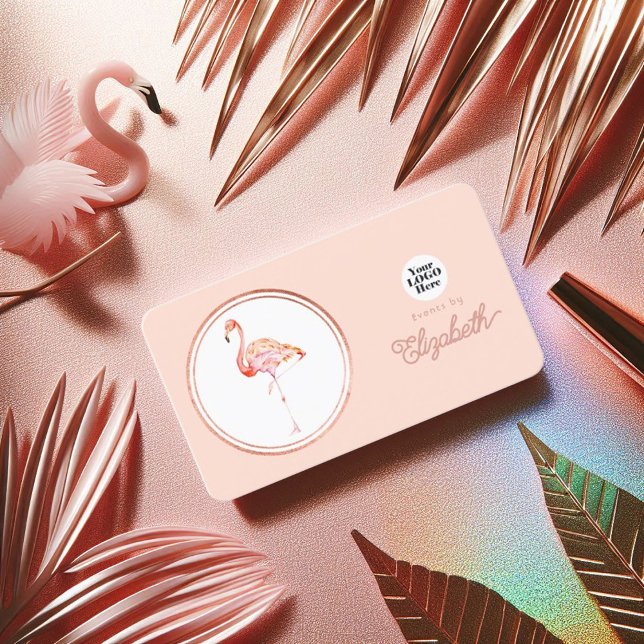 Carte De Visite Flamant rose Rose Tropical Gold et Blush Rose (Tropical Rose Gold and Blush Pink Flamingo Business Card)