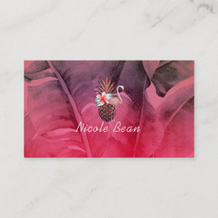 Carte De Visite Flamant Rose Tropical Pineapple et Feuilles de Pal
