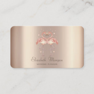 Carte De Visite Flamants roses modernes de luxe amoureux, cœurs