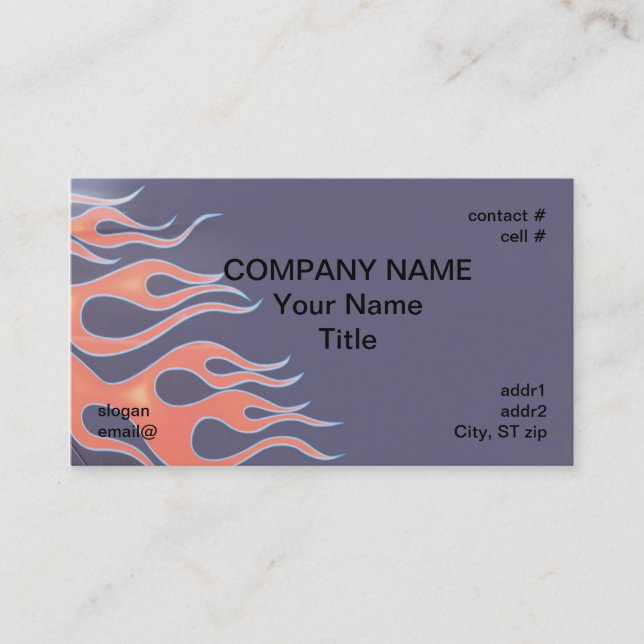 Carte De Visite flammes oranges sur la peinture pourpre (Devant)