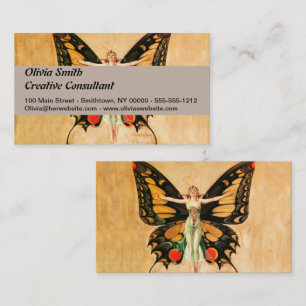 Carte De Visite Flapper Butterfly Flying Woman Illustration