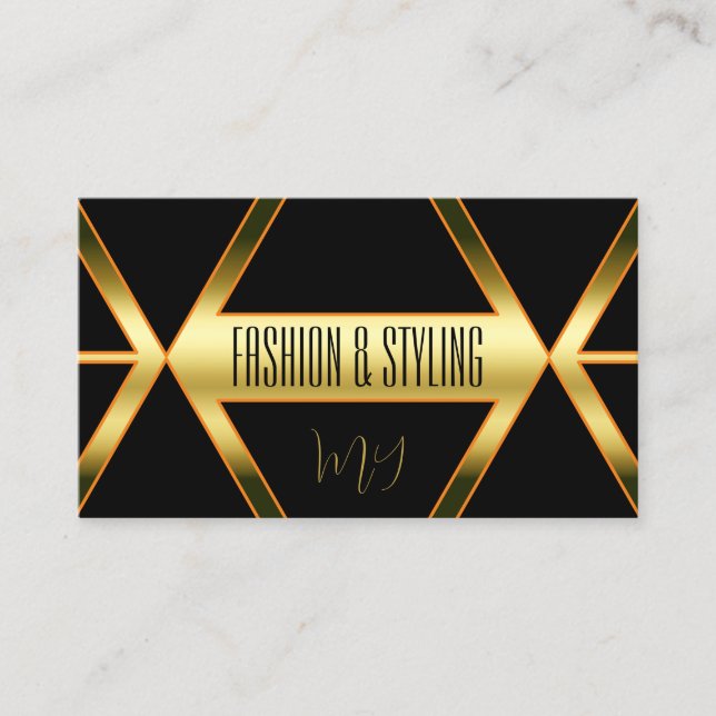 Carte De Visite Flashy Black Shimmery Golden avec Monogramme éléga (Devant)
