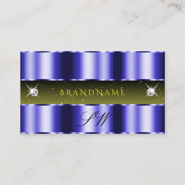 Carte De Visite Flashy Bleu Jaune Noir Étincelle Bijoux Initiales (Devant)