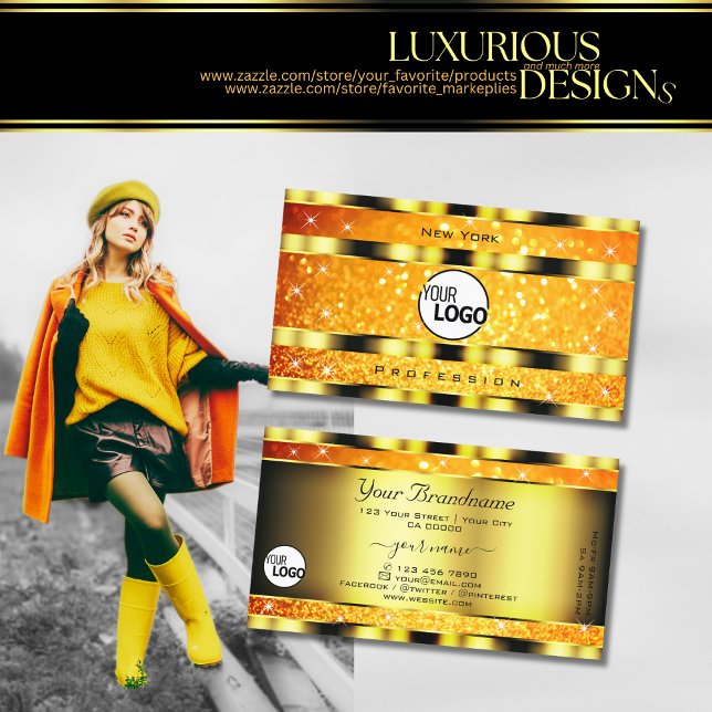 Carte De Visite Flashy Gold Orange dégradé Parties scintillant Éto (Créateur téléchargé)