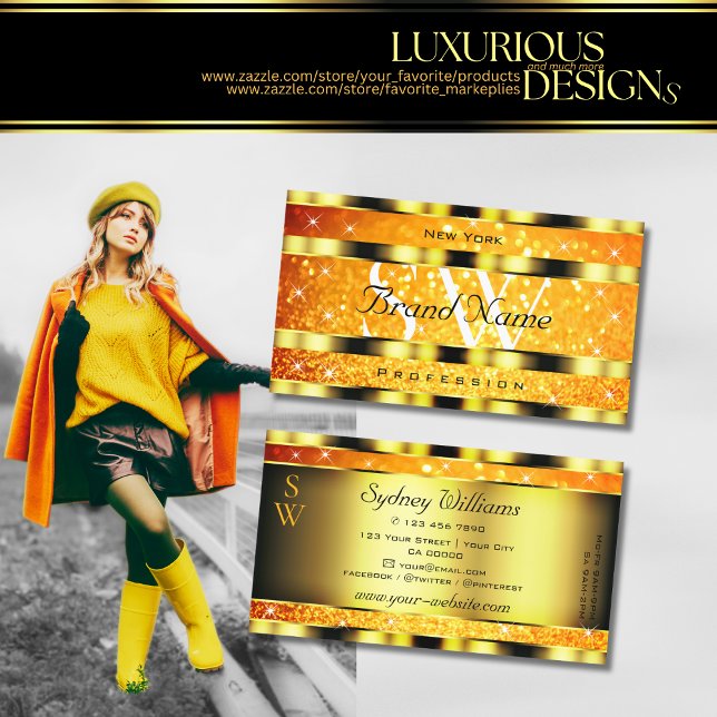 Carte De Visite Flashy Gold Orange Dégradé Parties scintillant Éto (Créateur téléchargé)