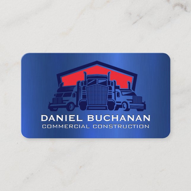 Carte De Visite Fleet of Trucks | Blue Metallic Texture (Devant)