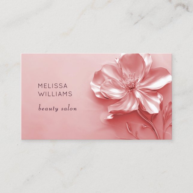 Carte De Visite Fleur 3D métallique rose brillant (Devant)