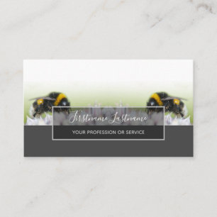 Carte De Visite Fleur à pétale blanc bumblee rectangle gris élégan