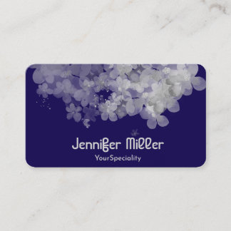 Carte De Visite Fleur aquarelle bleu foncé élégante  