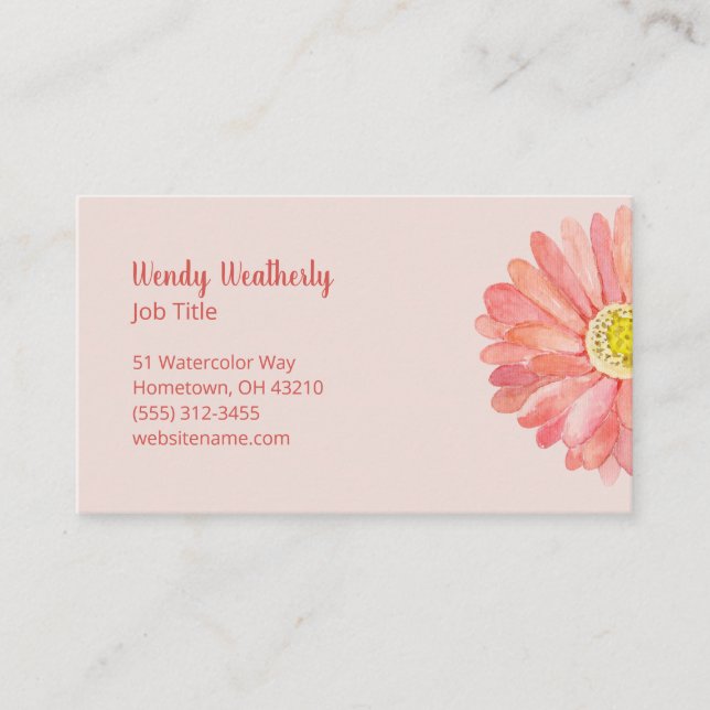 Carte De Visite Fleur aquarelle rose (Devant)