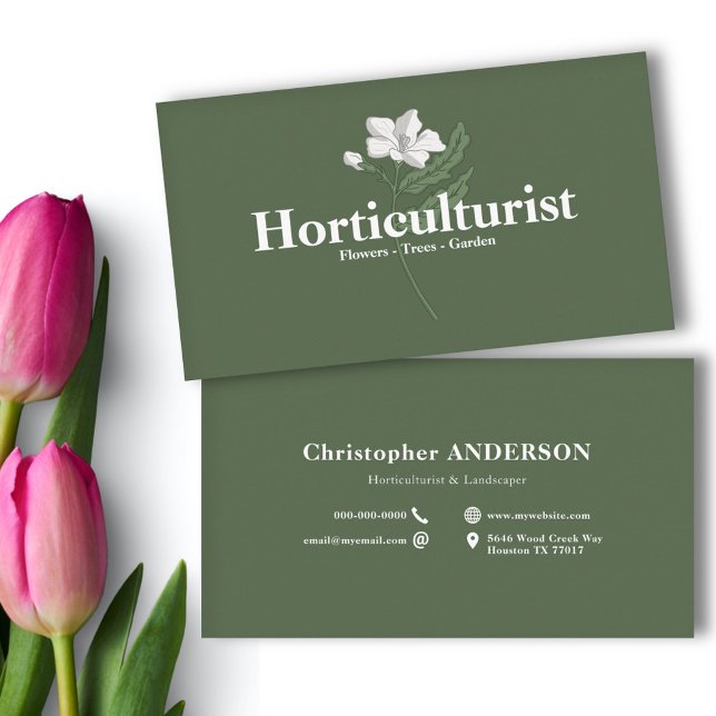 Carte De Visite Fleur blanche - Horticulteur (White Flower - Horticulturist Business Card)