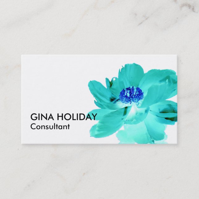 carte de visite fleur bleu turquoise (Devant)