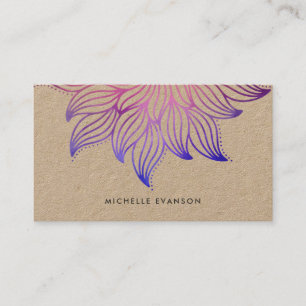 Carte De Visite Fleur bleu violet Mandala Bohemian Kraft
