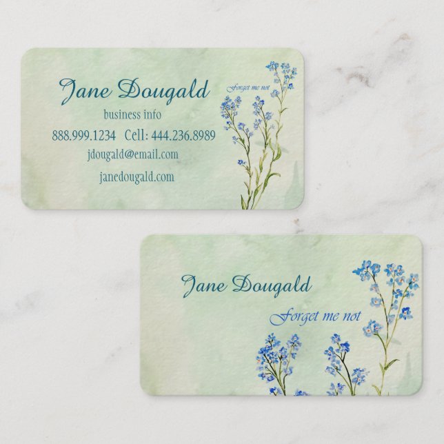 Carte De Visite Fleur bleue de myosotis à l'aquarelle  (Devant / Derrière)