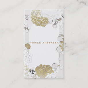 Carte De Visite Fleur botanique moderne vintage Glam Blanc & Or