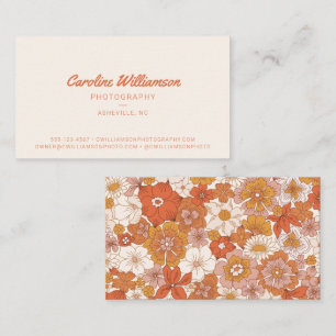 Carte De Visite Fleur botanique rétro groovy orange jaune tendance