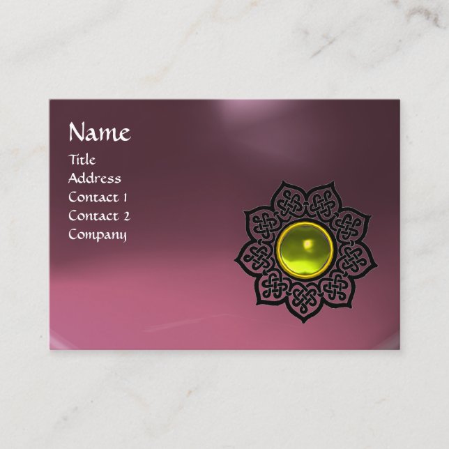Carte De Visite FLEUR CELTIQUE NOIRE MONOGRAMME JAUNE GEMME Violet (Devant)
