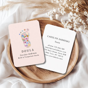 Carte De Visite Fleur Colorée Bébé Empreinte Logo Rose Blush 