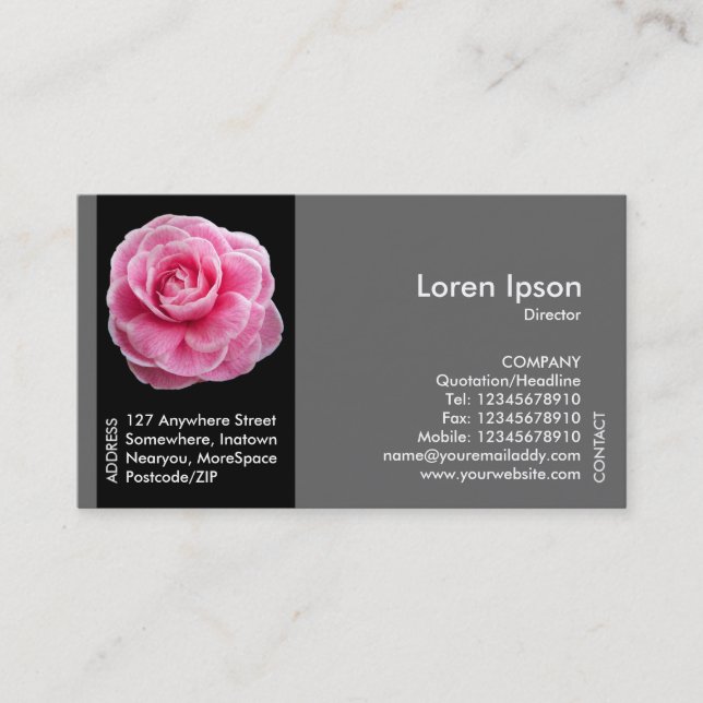 Carte De Visite Fleur de bande noire - Camellia rose (Devant)
