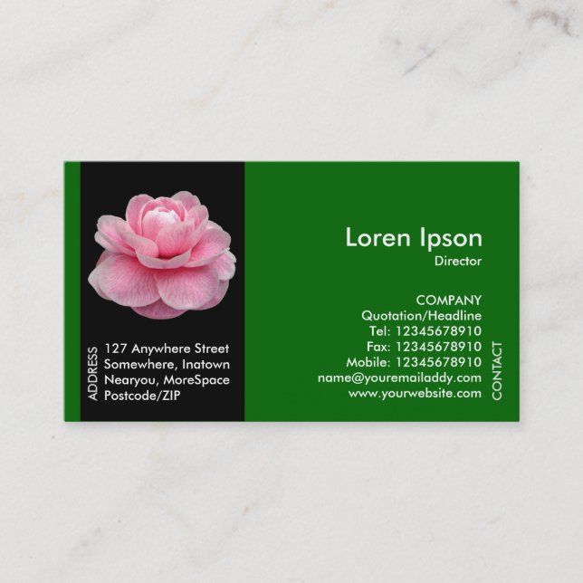Carte De Visite Fleur de bande noire - Camellia rose II - Vert (Devant)