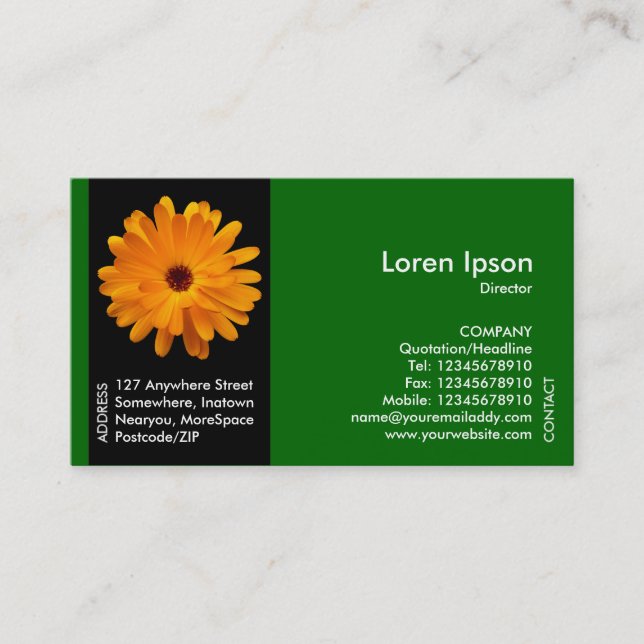 Carte De Visite Fleur de bande noire - Marigold orange - Vert (Devant)