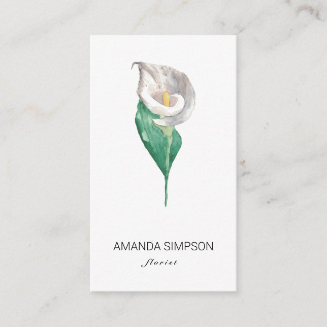 Carte de visite fleur de calla blanche aquarelle (Devant)