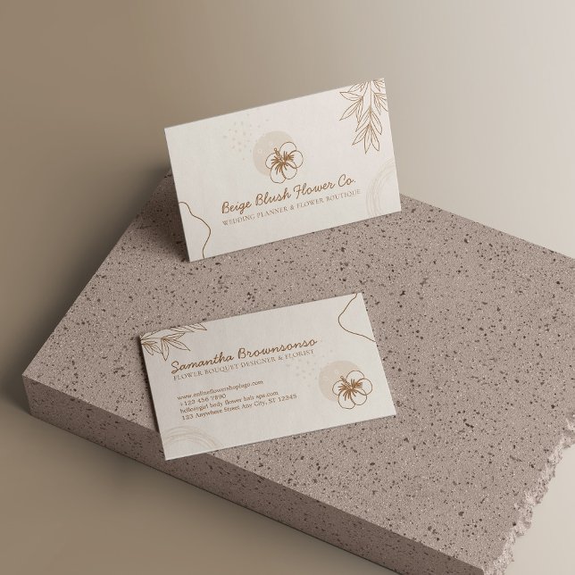 Carte De Visite Fleur de calligraphie de mariage d'Hibiscus Blush  (Beige Blush Hibiscus Wedding Calligraphy Flower Business Card)