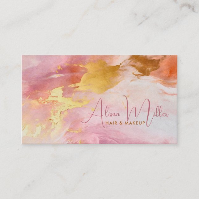 Carte De Visite Fleur de cerisier Aquarelle rose et or (Devant)