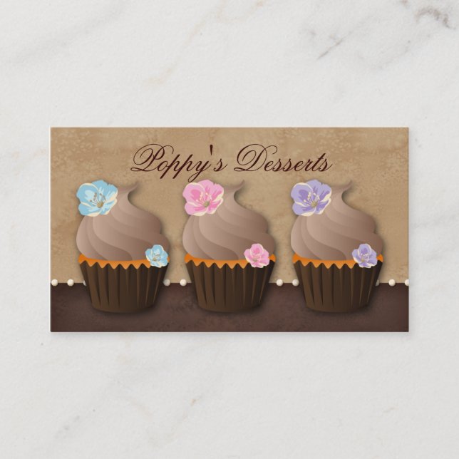 Carte De Visite Fleur de cupcake rose bleu pourpre (Devant)