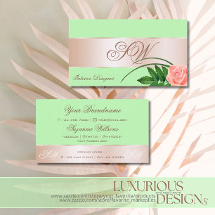 Carte De Visite Fleur de Décor Rose vert Mint avec Monogramme