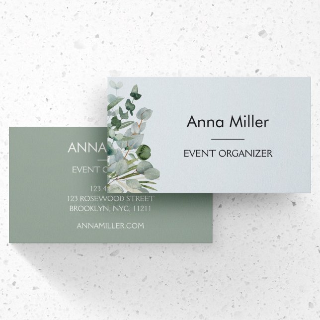 Carte De Visite Fleur de eucalyptus aquarelle de luxe moderne  (Front and Back Side)