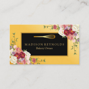Carte De Visite Fleur de Glace Dorée Pâtissier Fouet Logo