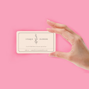 Carte De Visite Fleur de ligne encadrée minimaliste en noir beige