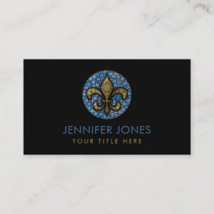 Carte De Visite Fleur de lis - Dot Art Blue Marble and Gold