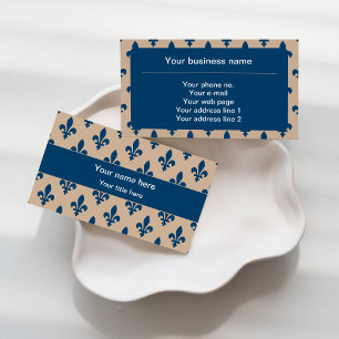 Carte De Visite Fleur de Lis Motif, Français, Royal, Bleu marine