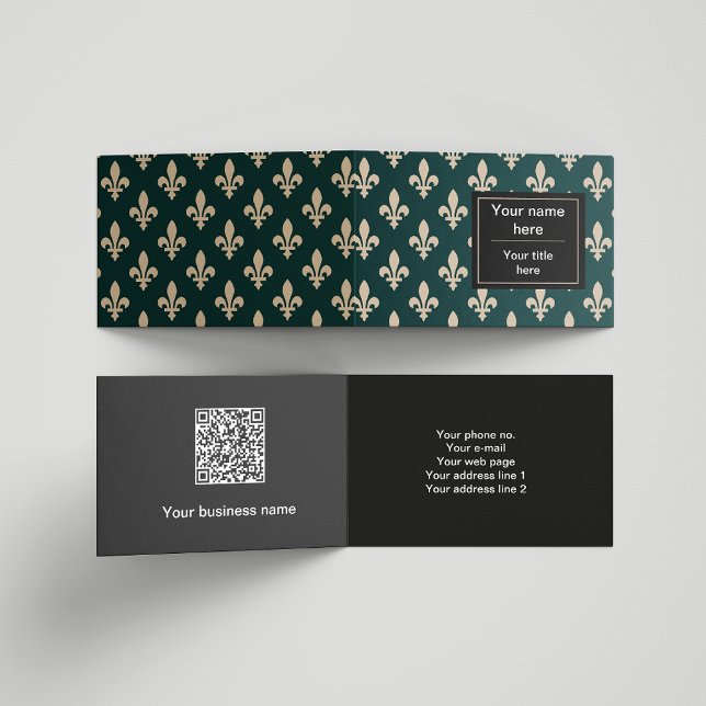Carte De Visite Fleur de Lis Motif, Français, Royal, Crème, Vert (Créateur téléchargé)