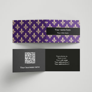 Carte De Visite Fleur de Lis Motif, Français, Royal, Crème, Violet