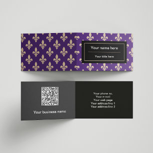 Carte De Visite Fleur de Lis Motif, Français, Royal, Crème, Violet