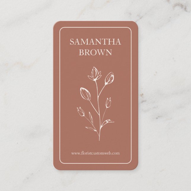 Carte De Visite Fleur de logo vertical encadré terracotta beige (Devant)