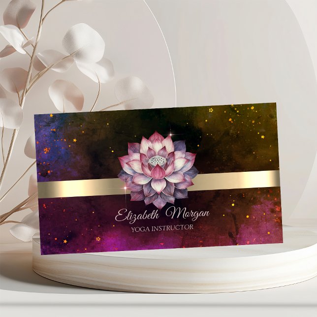 Carte De Visite Fleur de lotus à rayure dorée bordeaux (Créateur téléchargé)