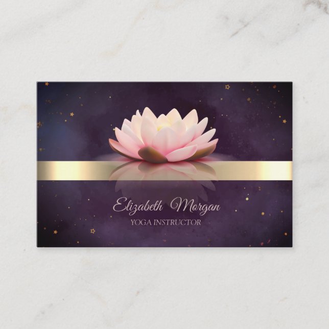 Carte De Visite Fleur de Lotus à Rayure Dorée Yoga Bohème (Devant)